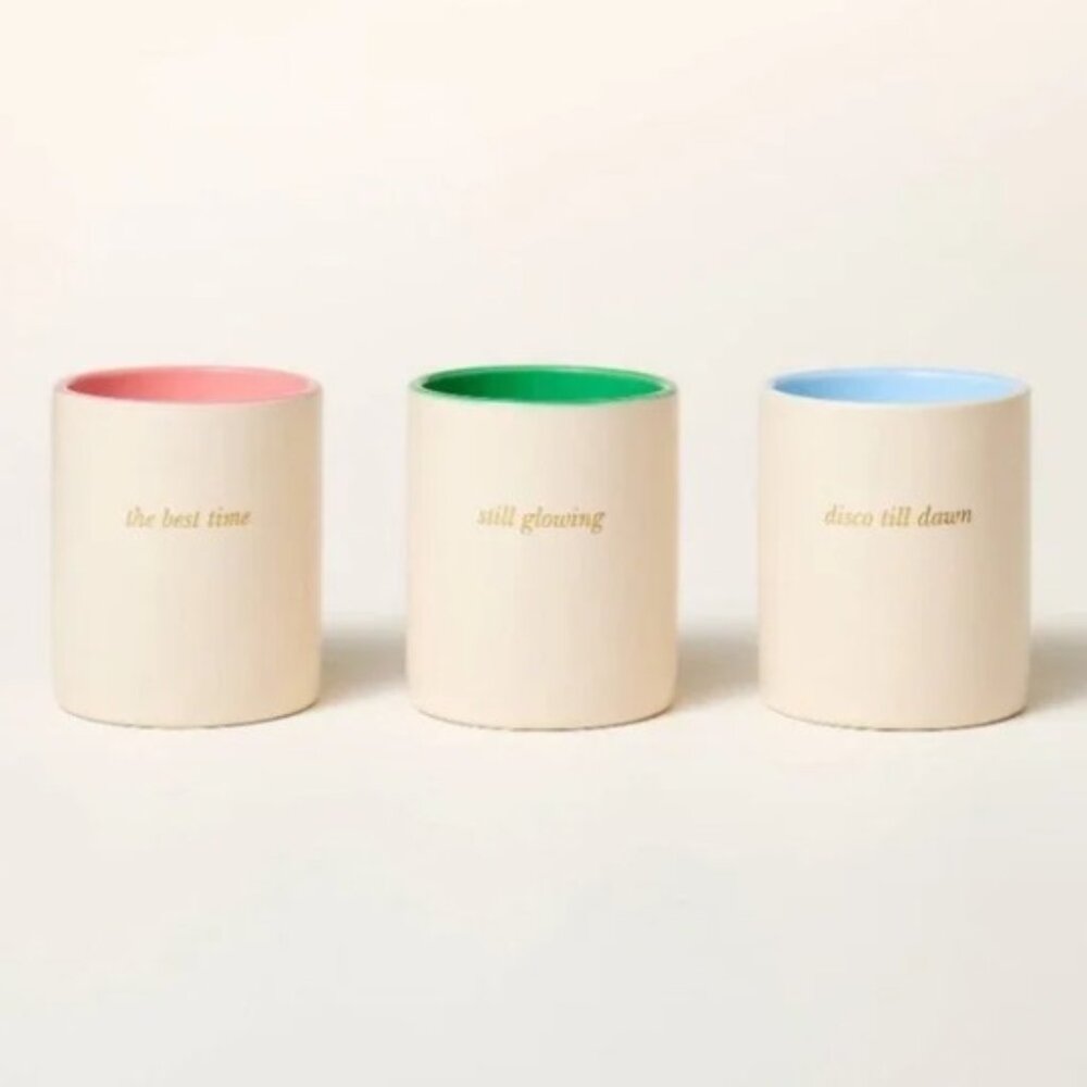 NWT 3ct Ceramic Jar Candle Gift Set Cream/Green/Pink/Blue - kate spade new york